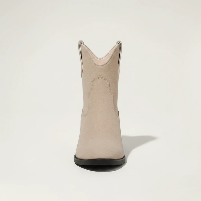 Yehaw ADA beige vegan suede ankle cowboy boots for women with a round toe and high block heel