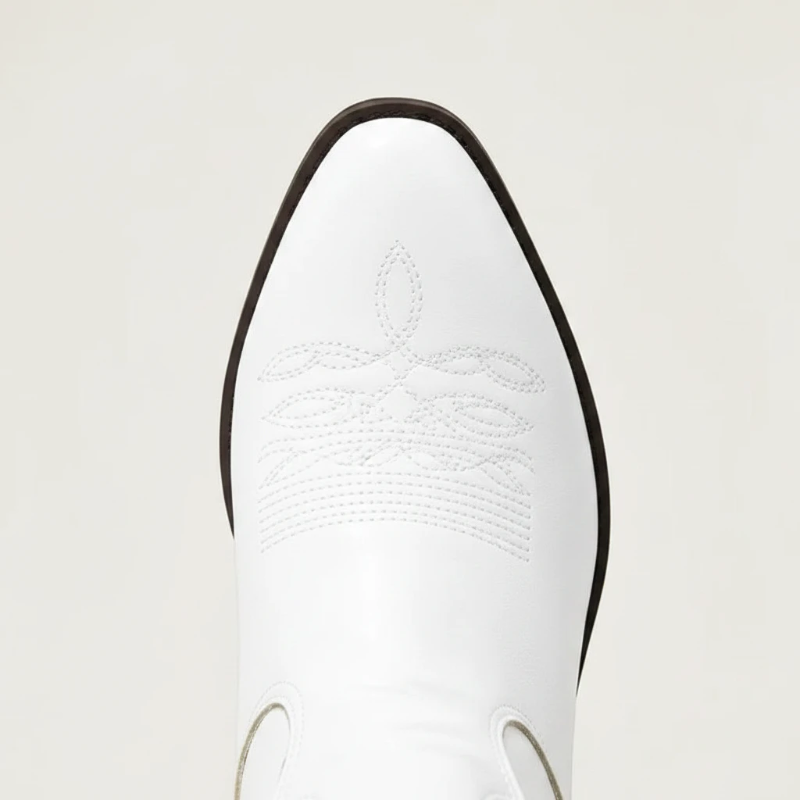 Yehaw ETTA white vegan leather mid-calf cowgirl boots with heart cut-out details and stacked wooden heel, 