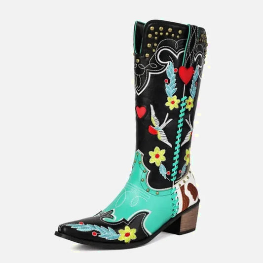 Bottes santiag pour femme Yehaw Adelaide en multicolore, en cuir avec détails colorés et semelle robuste.