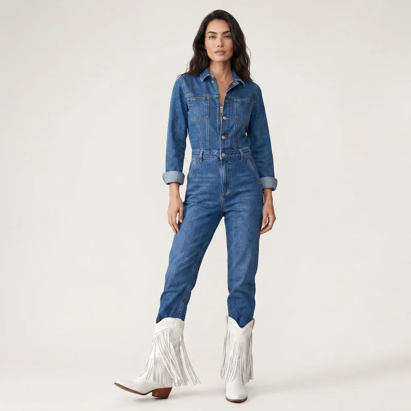 Model wearing Yehaw white vegan leather mid-calf cowgirl boots with fringe detail and pointed toe