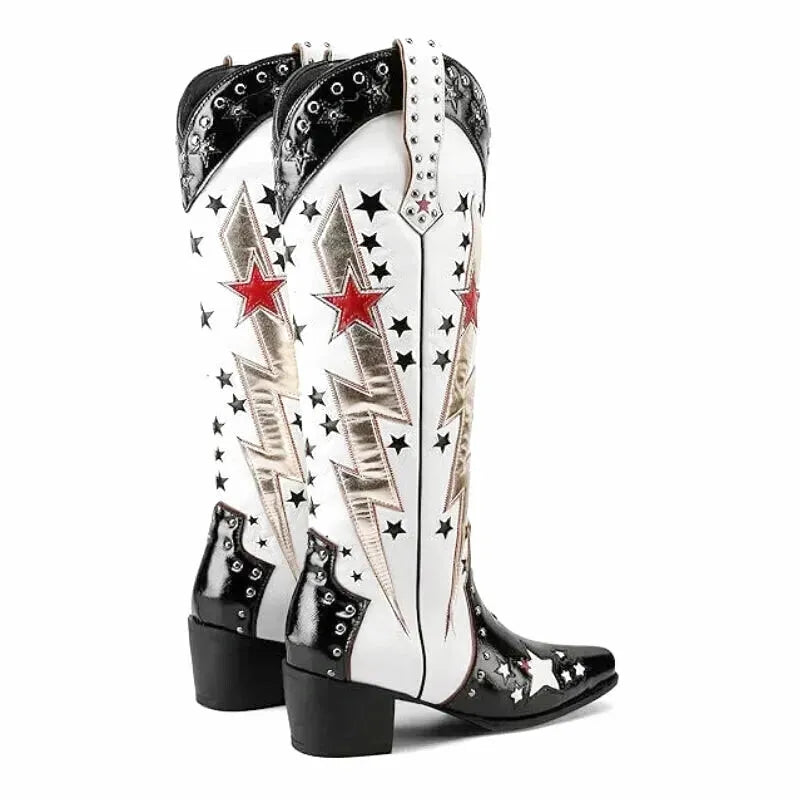 AMANDA Cowgirl Boots - Yehaw | Black & White - Yehaw 