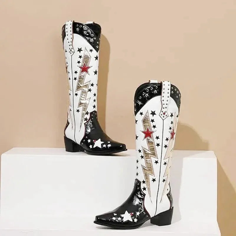 AMANDA Cowgirl Boots - Yehaw | Black & White - Yehaw 