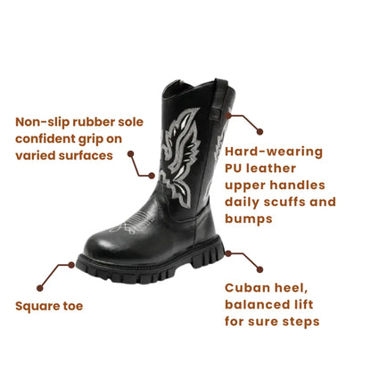 AUSTIN Kids Cowboy Boots - Soft PU leather | Stable & Easy to slip on - Yehaw