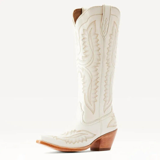 Autumn and Winter Pointed Thick High Heels, Knee Length Embroidered Western Cowboy Boots, Sizes 35-46 Women's Mid Length Boots - Yehaw 