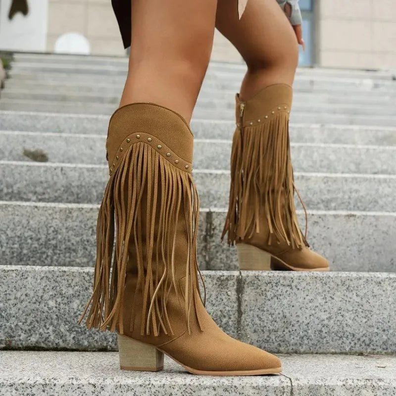 BELLA Cowgirl Boots Fringe - Soft lining | Elegance & Stability - Yehaw