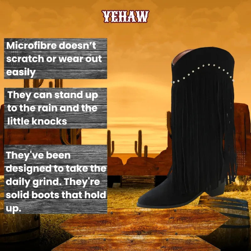 BELLA Cowgirl Boots Fringe - Yehaw | Black & Brown