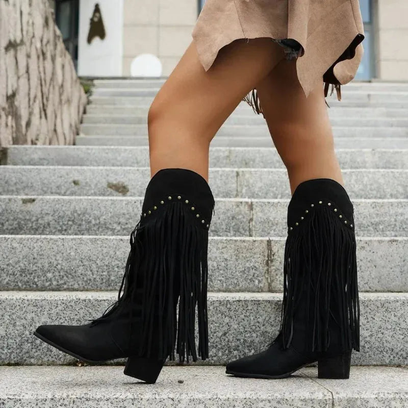 BELLA Cowgirl Boots Fringe - Soft lining | Elegance & Stability - Yehaw