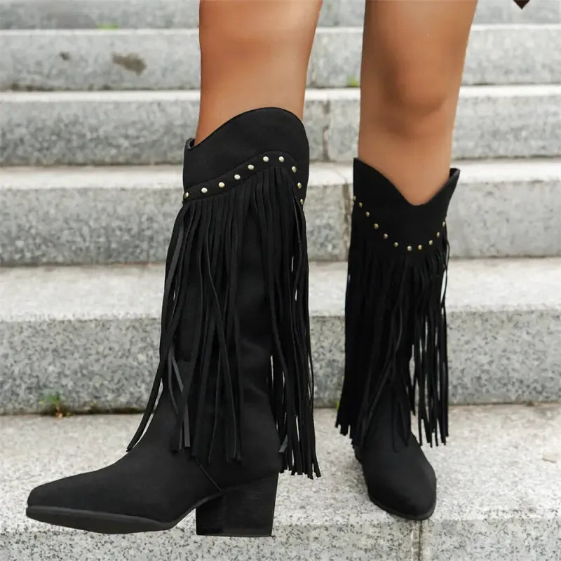 BELLA Cowgirl Boots Fringe - Soft lining | Elegance & Stability - Yehaw