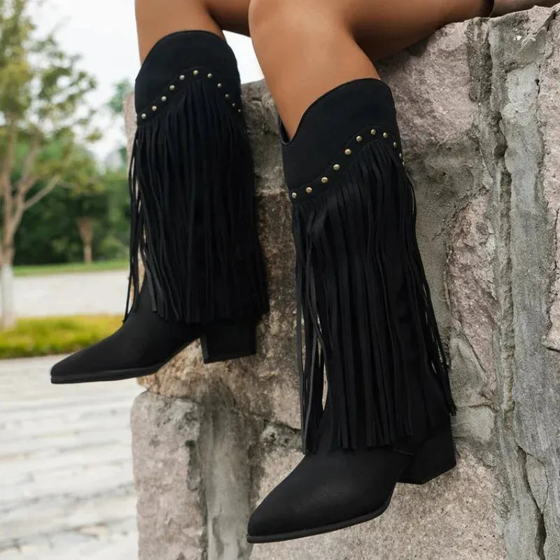 BELLA Cowgirl Boots Fringe - Soft lining | Elegance & Stability - Yehaw