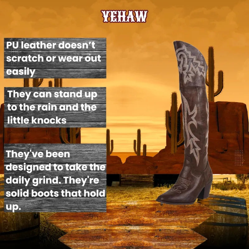 BELLE Cowgirl Boots - Resistant PU leather | Elegance & Stability