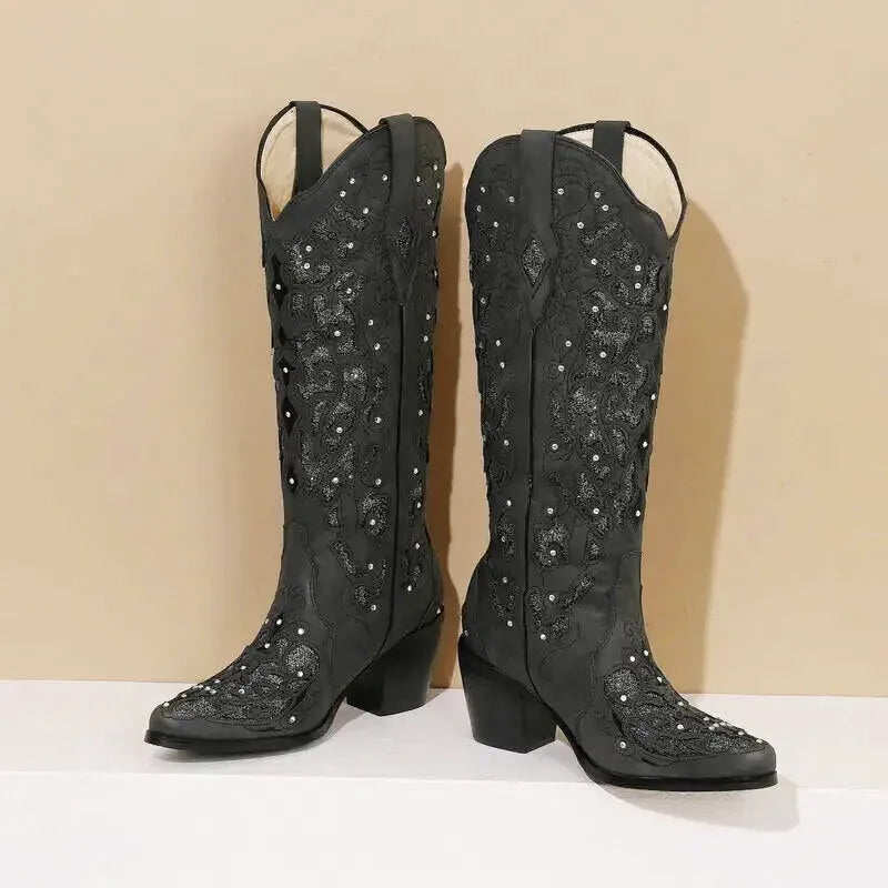 BERNARDA Cowgirl Boots - Yehaw | Black - Yehaw