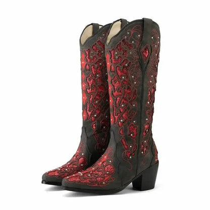 BERNARDA Cowgirl Boots - Yehaw | Black & Red - Yehaw