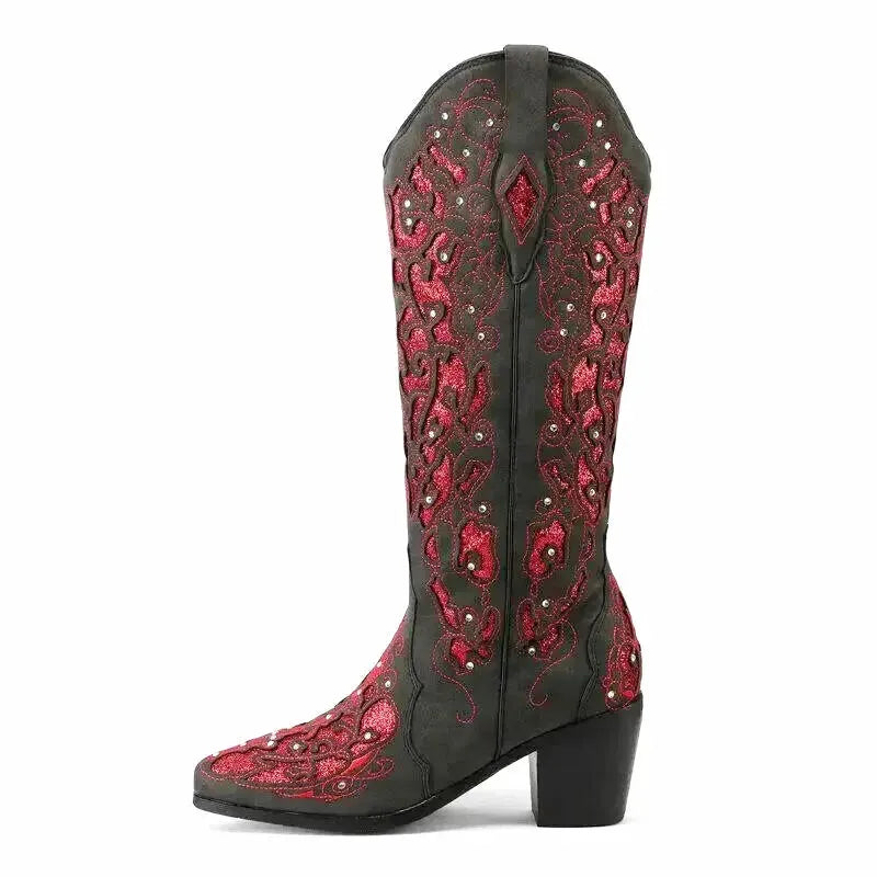 BERNARDA Cowgirl Boots - Yehaw | Black & Red - Yehaw