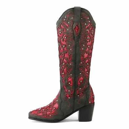 BERNARDA Cowgirl Boots - Yehaw | Black & Red - Yehaw
