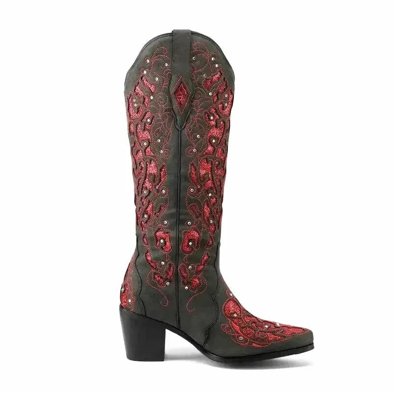 BERNARDA Cowgirl Boots - Yehaw | Black & Red - Yehaw