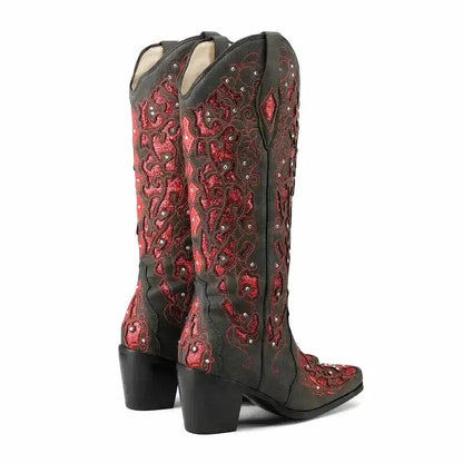 BERNARDA Cowgirl Boots - Yehaw | Black & Red - Yehaw