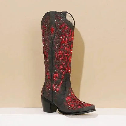 BERNARDA Cowgirl Boots - Yehaw | Black & Red - Yehaw