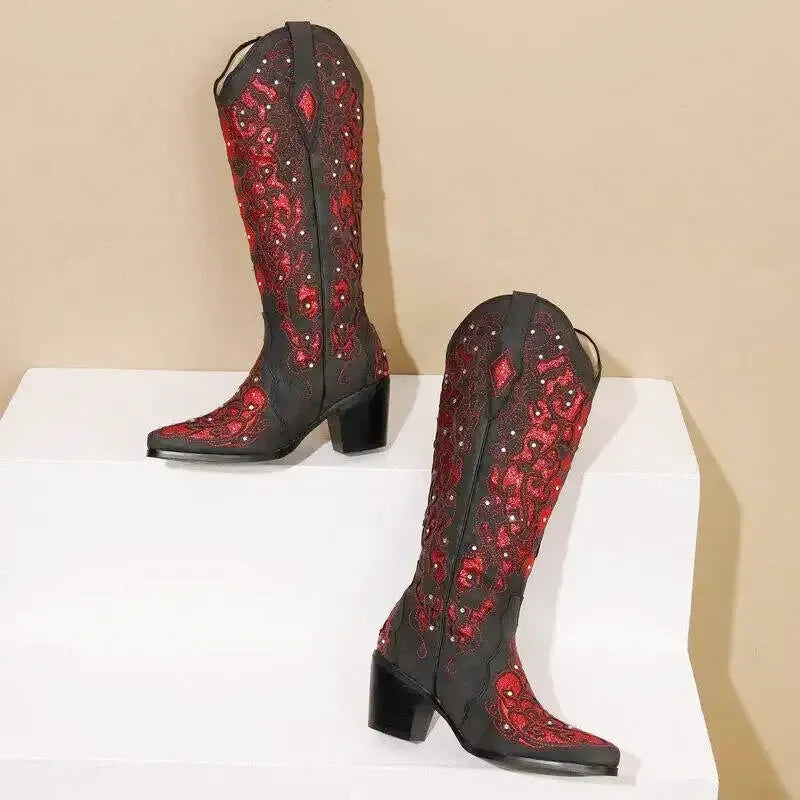 BERNARDA Cowgirl Boots - Yehaw | Black & Red - Yehaw