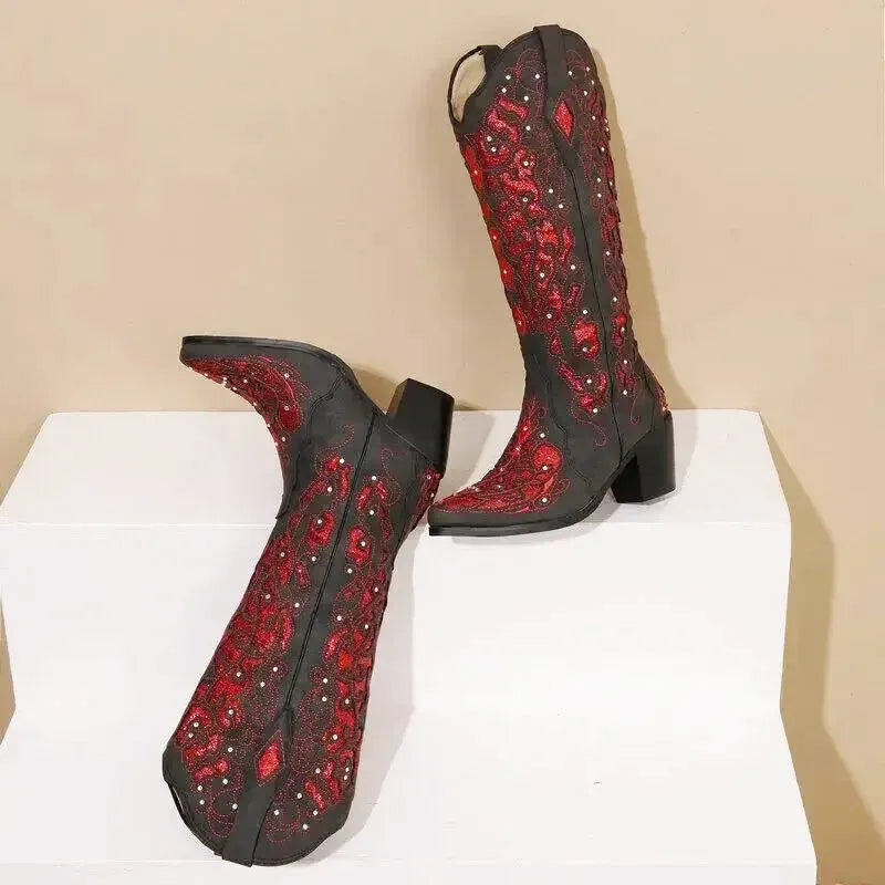 BERNARDA Cowgirl Boots - Yehaw | Black & Red - Yehaw
