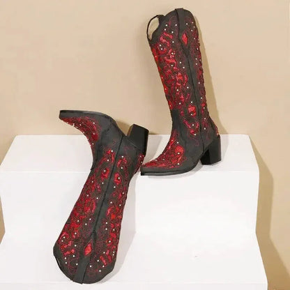 BERNARDA Cowgirl Boots - Yehaw | Black & Red - Yehaw