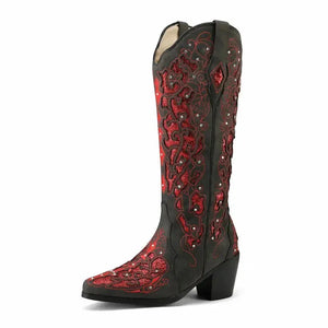 BERNARDA Cowgirl Boots - Yehaw | Black & Red - Yehaw