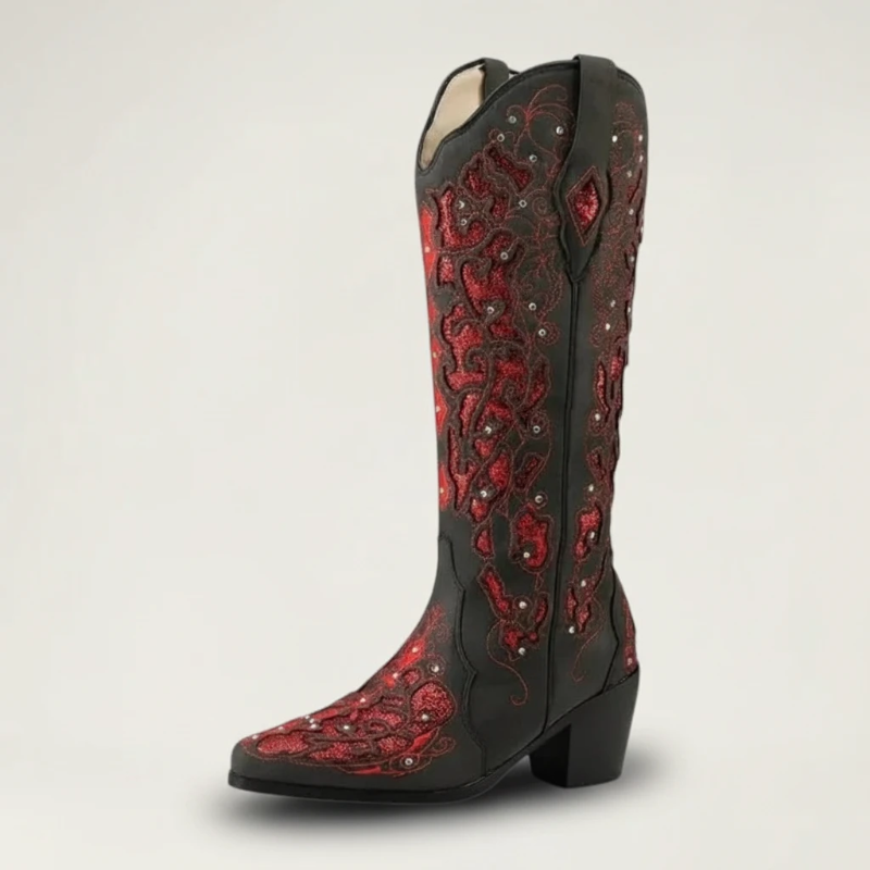 BERNARDA Cowgirl Boots - Yehaw | Black & Red - Yehaw