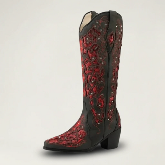 BERNARDA Cowgirl Boots - Yehaw | Black & Red - Yehaw