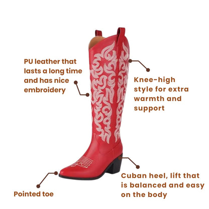BETTY Cowgirl Boots - Resistant PU leather | Elegance & Stability - Yehaw