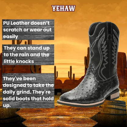 BILLY Mens Cowboy Boots - Yehaw | Black & Brown