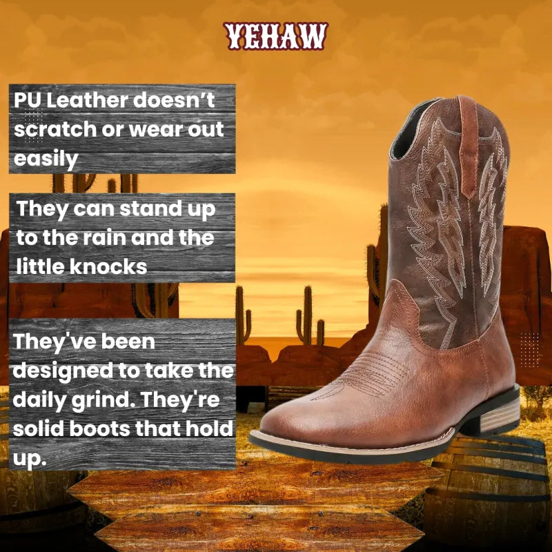 BOB Mens Cowboy Boots - Yehaw | Black & Brown