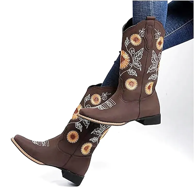 BROOK Cowgirl Boots - Resistant PU leather | Flower Pattern - Yehaw