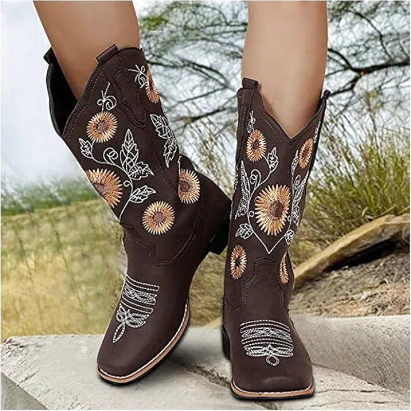 BROOK Cowgirl Boots - Resistant PU leather | Flower Pattern - Yehaw