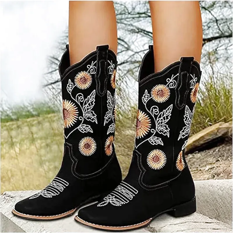 BROOK Cowgirl Boots - Resistant PU leather | Flower Pattern - Yehaw