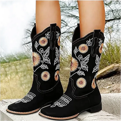 BROOK Cowgirl Boots - Resistant PU leather | Flower Pattern - Yehaw