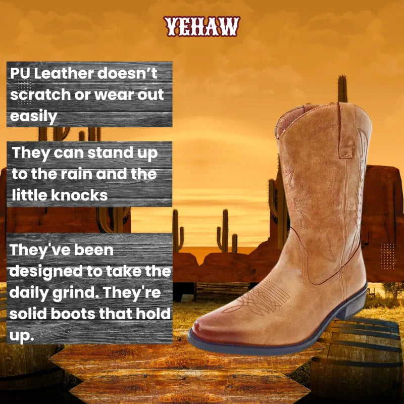 BUTCH Mens Cowboy Boots - Yehaw | Black & Brown