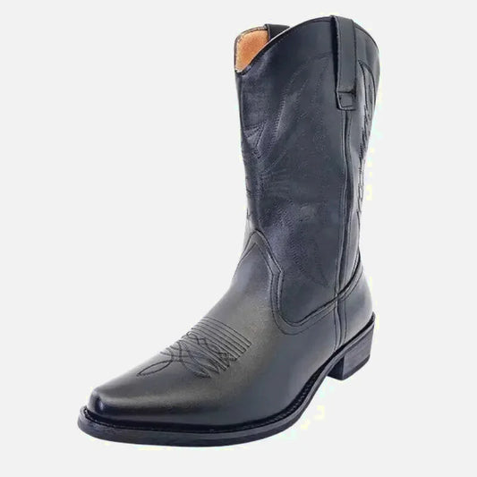 Chaussures santiags pour homme Yehaw Santiag, style noir avec détails en cuir, pointure 38, vue de face.