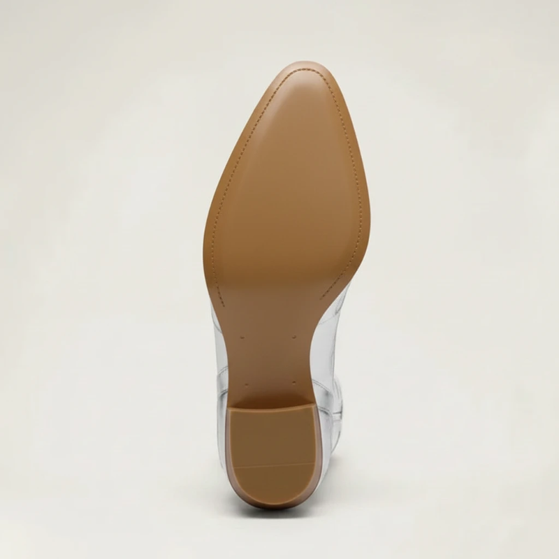 Yehaw MABEL mid-calf cowgirl boots in white vegan leather with metallic silver cut-out overlays and a block heel.