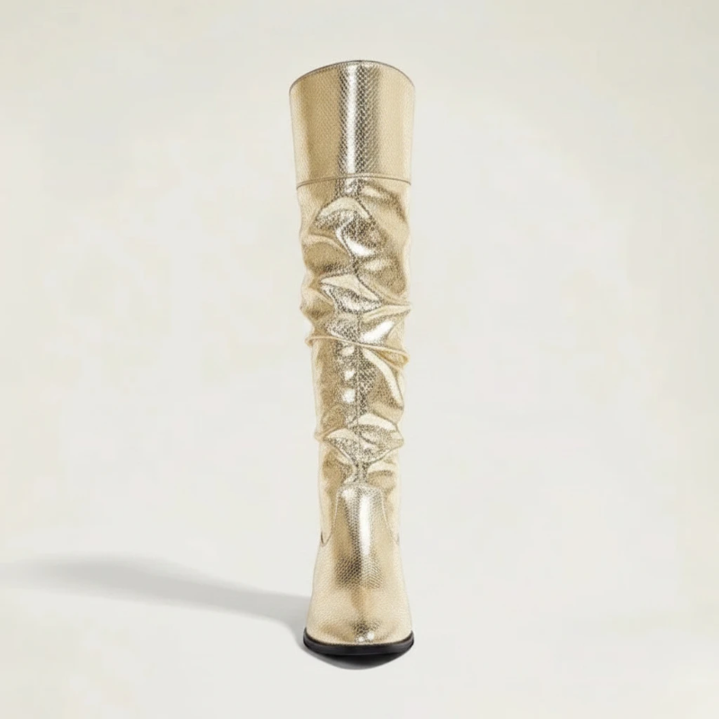 Yehaw CLEM gold vegan microfibre mid-calf cowgirl boots with a pointed toe and low heel.