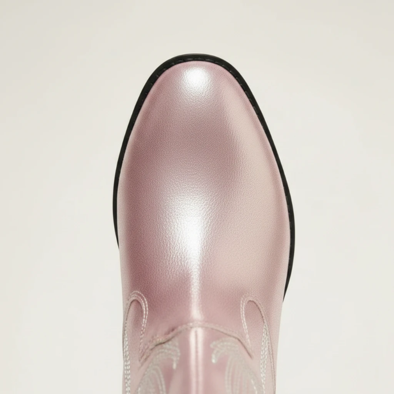 Yehaw Catalina pink vegan leather mid-calf cowgirl boots with pointed toe and western embroidery detail