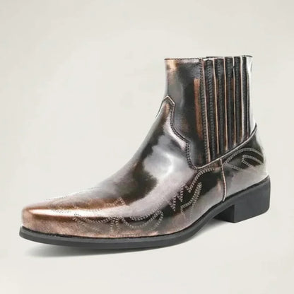 Yehaw CHUCK men's gold vegan leather ankle cowboy boots with pointed toe and slip-on design