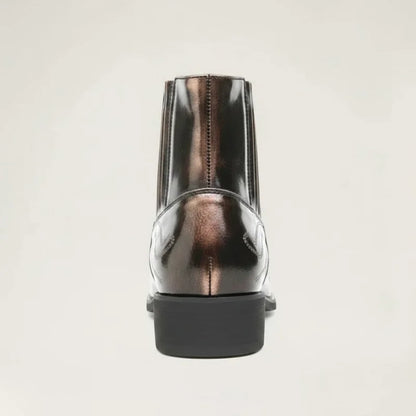 Yehaw CHUCK men's gold vegan leather ankle cowboy boots with a low rubber heel, rear view.