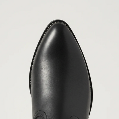 Yehaw CLARA mid-calf vegan leather cowgirl boots in black with beige and red butterfly embroidery and round toe