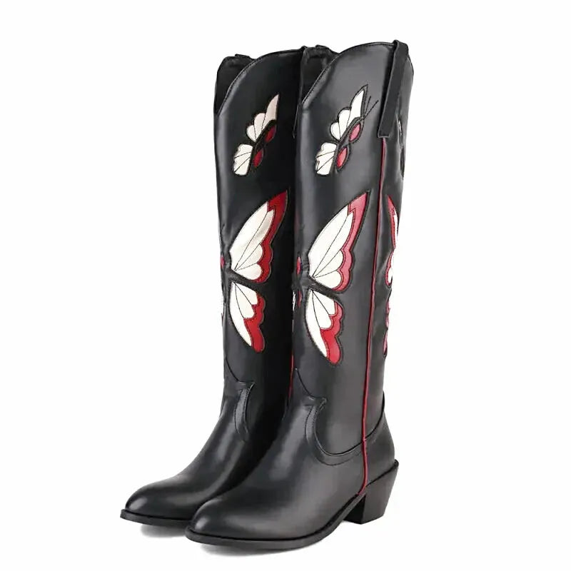 CLARA Cowgirl Boots - Yehaw | Black & Butterfly Beige - Yehaw