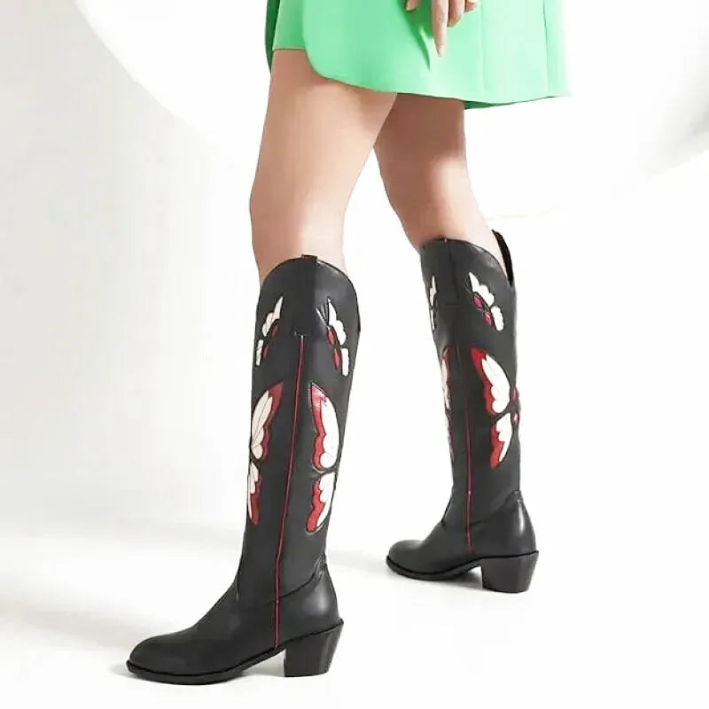 CLARA Cowgirl Boots - Yehaw | Black & Butterfly Beige - Yehaw