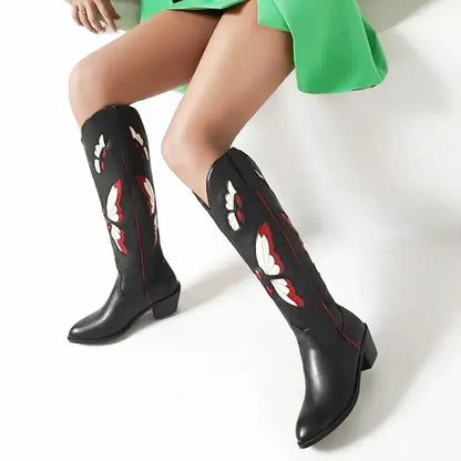 CLARA Cowgirl Boots - Yehaw | Black & Butterfly Beige - Yehaw