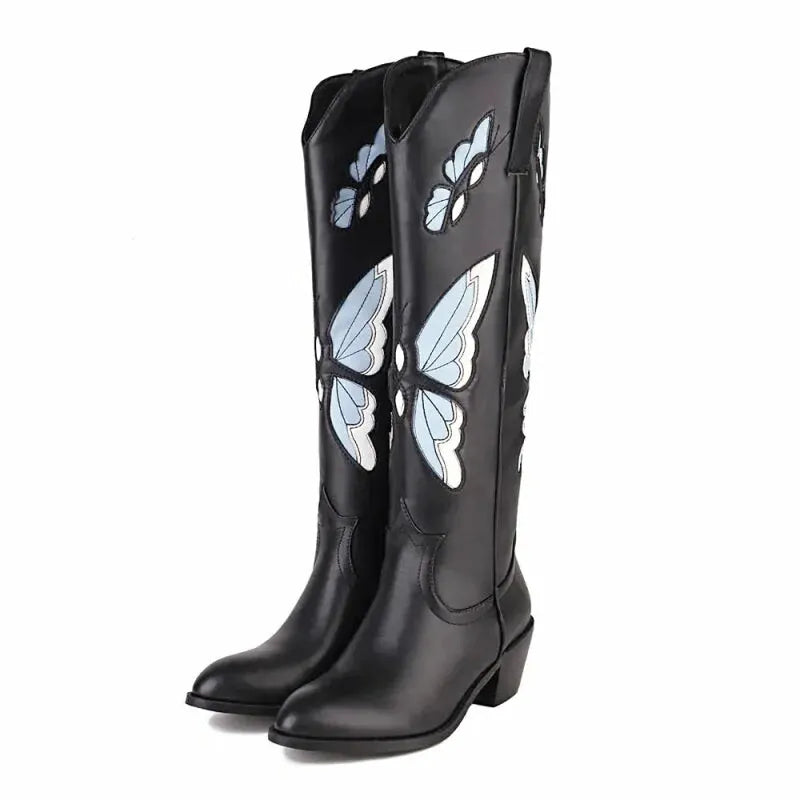 CLARA Cowgirl Boots - Yehaw | Black & Butterfly Blue - Yehaw