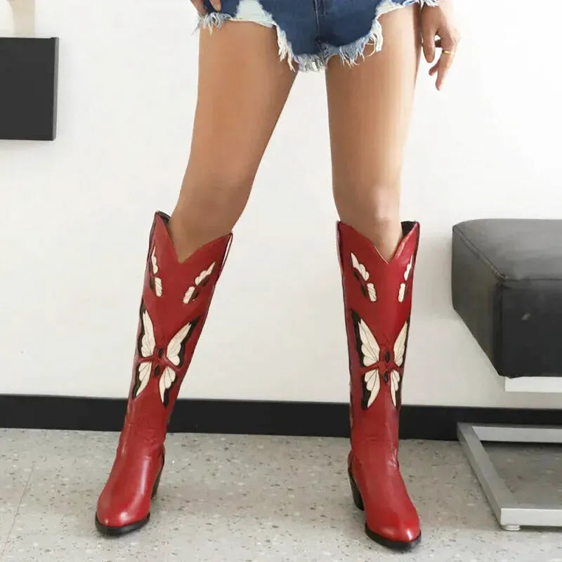 CLARA Cowgirl Boots - Yehaw | Red & Butterfly Beige - Yehaw