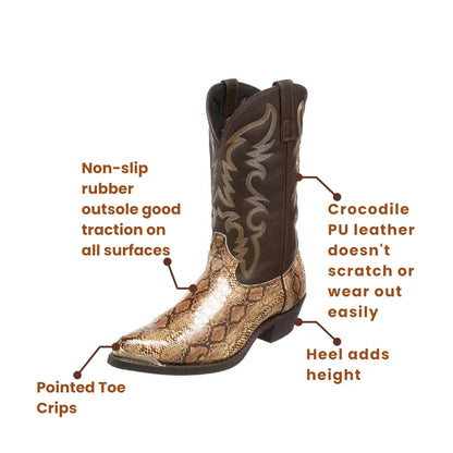 CLAY Mens Cowboy Boots - Crocodile PU leather | Stable and Strong - Yehaw