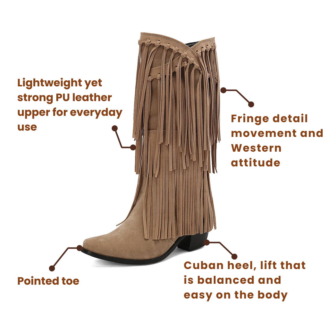 POPPY Cowgirl Boots Fringe - Soft lining | Elegance & Stability
