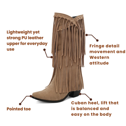 POPPY Cowgirl Boots Fringe - Soft lining | Elegance & Stability